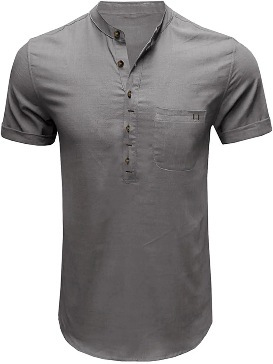 Linen Shirt Men Slim Button Short Sleeve Henley Tees Shirts with Pockets Solid Color Summer Hawaiian Blouses 2025