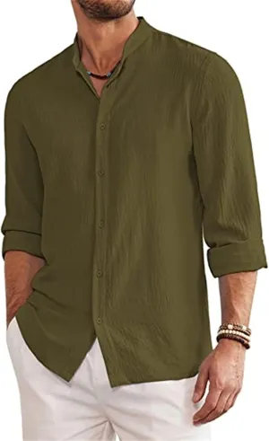 Linen Shirts for Men Casual Button Down Long Sleeve Hawaiian Beach Shirts Relaxed Fit Summer Tops for Men