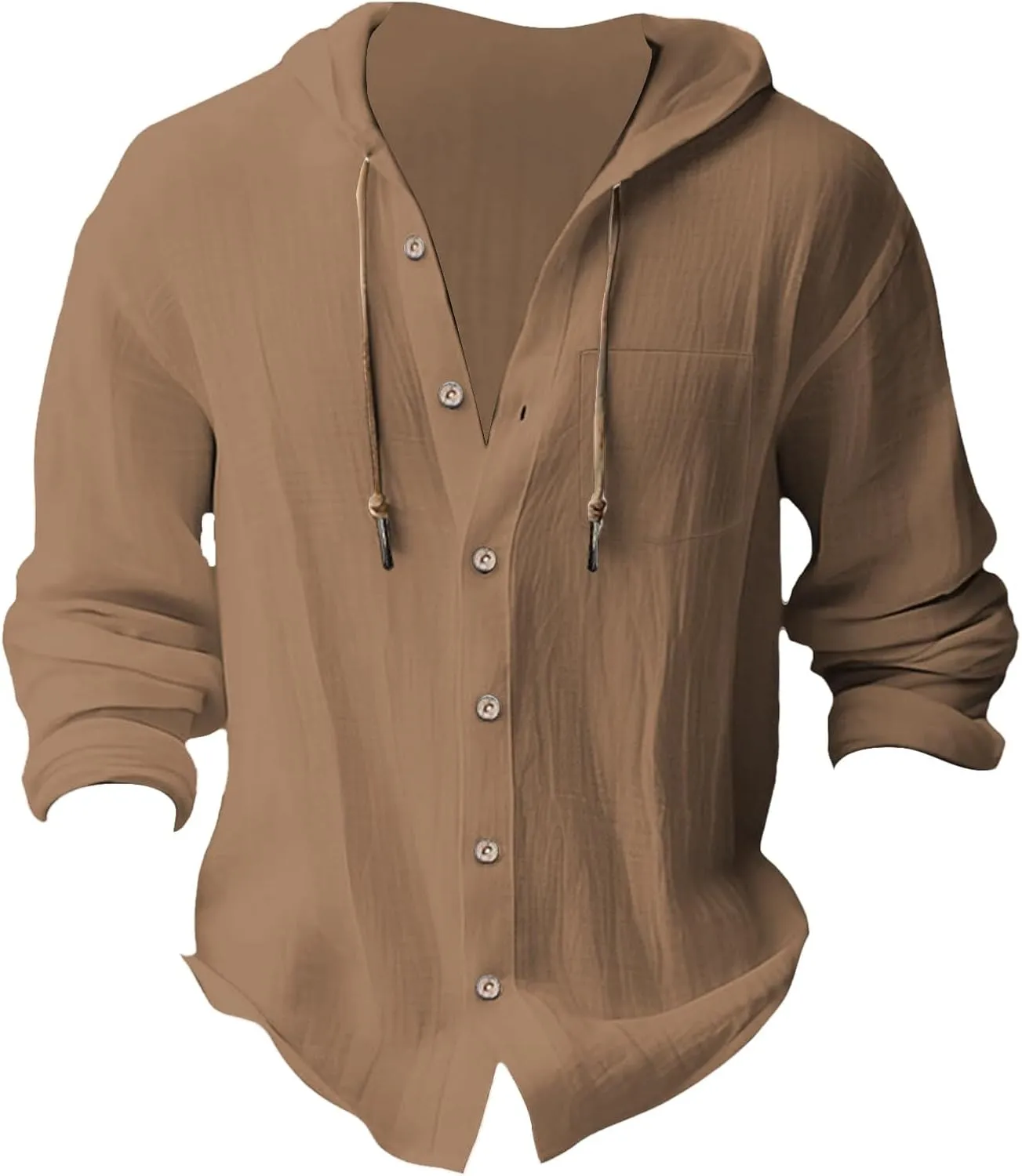 Linen Shirts for Men Long Sleeve Button Down Casual Hawaiian Shirt with Hood Lightweight Spring Summer Beach Hoodie