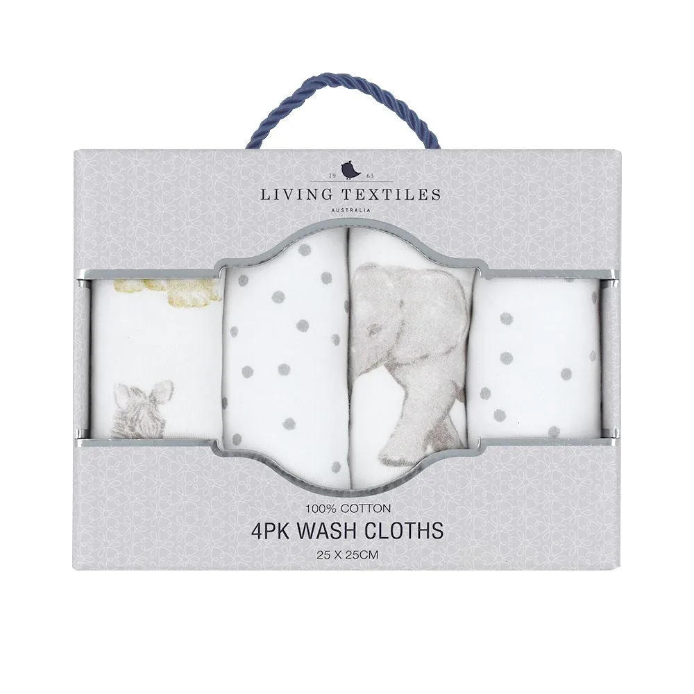 Living Textiles 4pk Face Washers - Savanna Babies
