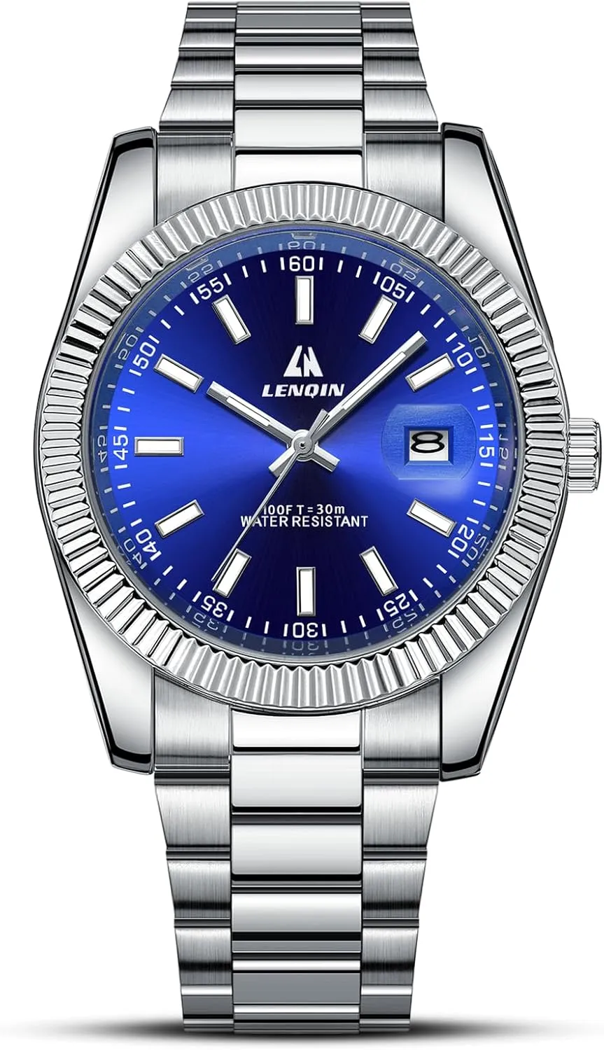 LN LENQIN Mens Watches Watches Men Stainless Steel Analog Quartz Watch Waterproof Men's Wrist Watches Fashion Business Watch with Date