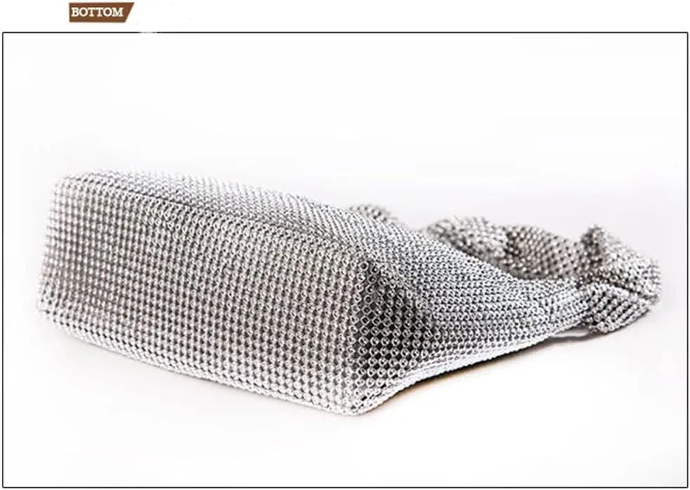 Logan Drill Mesh Luxurious Crystals Women Evening Handbags Magnet Switch Rhinestones Clutch Bags Solid Hobo for Wedding Party Silver