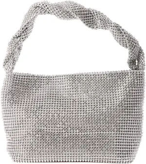 Logan Drill Mesh Luxurious Crystals Women Evening Handbags Magnet Switch Rhinestones Clutch Bags Solid Hobo for Wedding Party Silver
