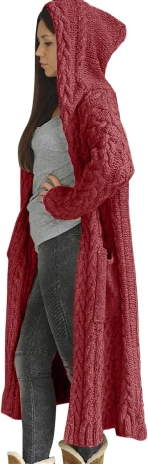 Long Cardigan for Women Long Sleeve Cable Knit Loose Plain Fall Winter Trench Coat with Pocket Autumn Open Front Casual