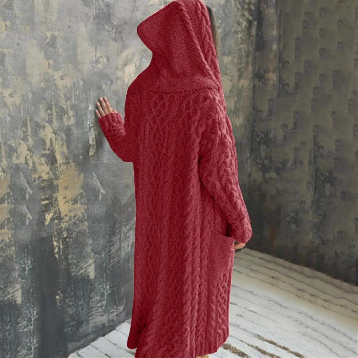 Long Cardigan for Women Long Sleeve Cable Knit Loose Plain Fall Winter Trench Coat with Pocket Autumn Open Front Casual