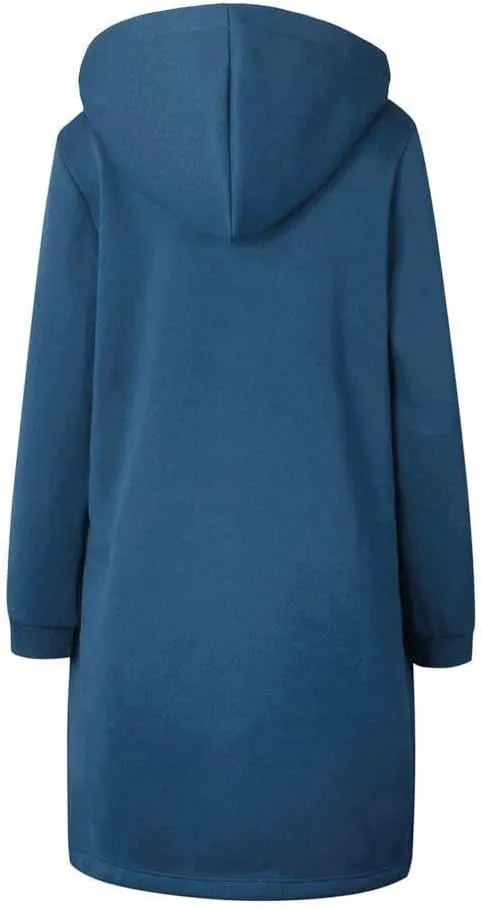 Long Jacket for Women Long Sleeve V Neck Full Zip Up Plain Trench Hooded Coat with Pocket Fleece Autumn Casual Winter Loose