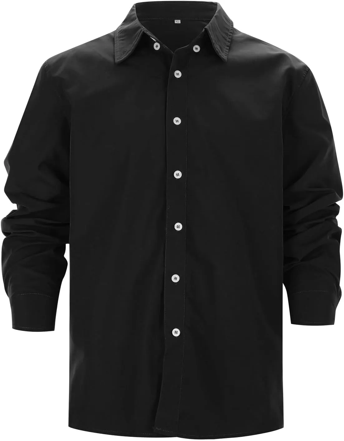 Long Sleeve T Shirt for Men Casual Button Down Lapel Neck Tee Shirt Plus Size Loose Fit Solid Business Dress Shirts