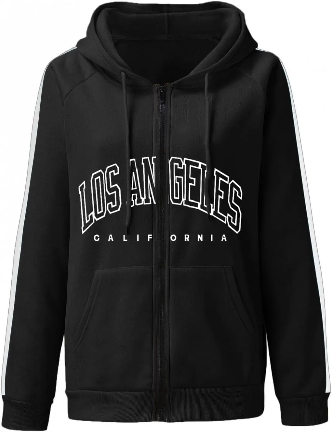 Los Angeles California Jacket for Women Hoodies Full Zip Up Print Pockets Long Sleeve Hooded Sweatshirt Coat Cute Zipper