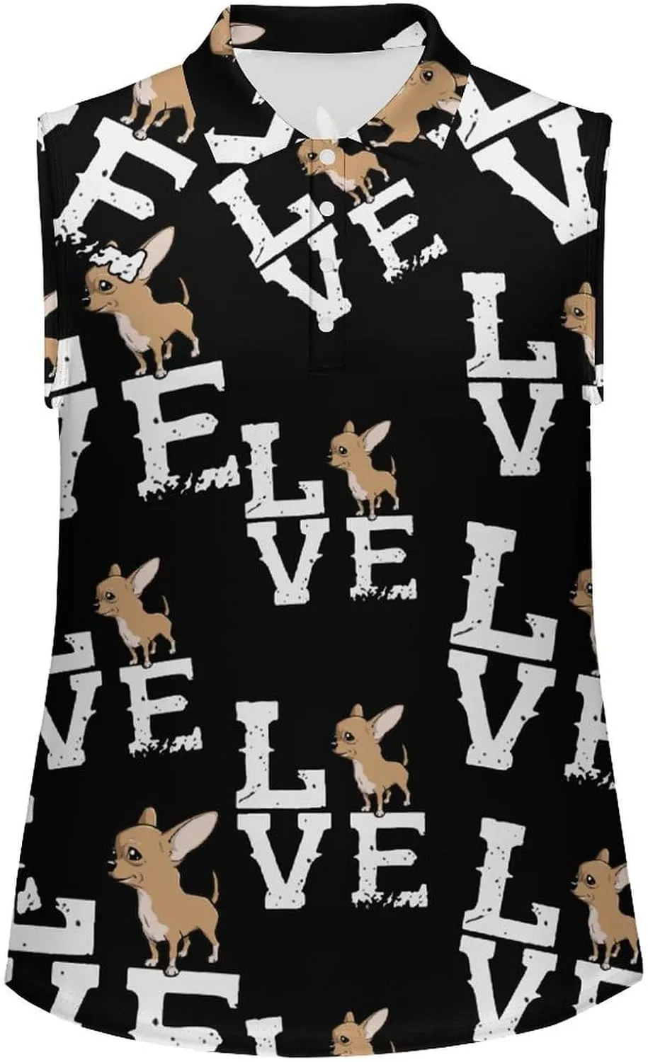 Love Chihuahua Women's Sleeveless Golf Polo Shirts Athletic Tank Tops