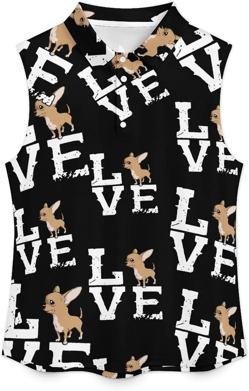 Love Chihuahua Women's Sleeveless Golf Polo Shirts Athletic Tank Tops