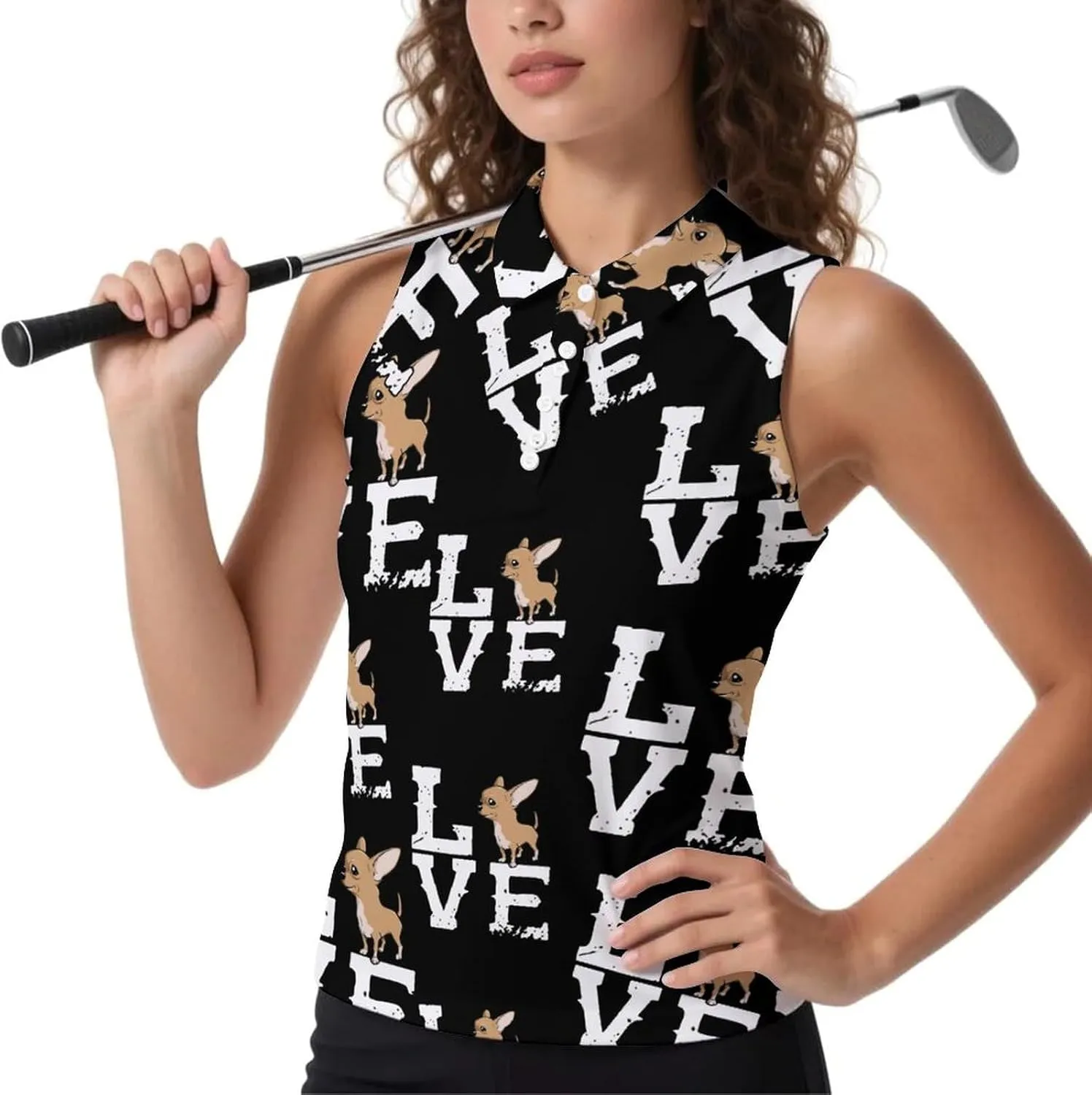 Love Chihuahua Women's Sleeveless Golf Polo Shirts Athletic Tank Tops