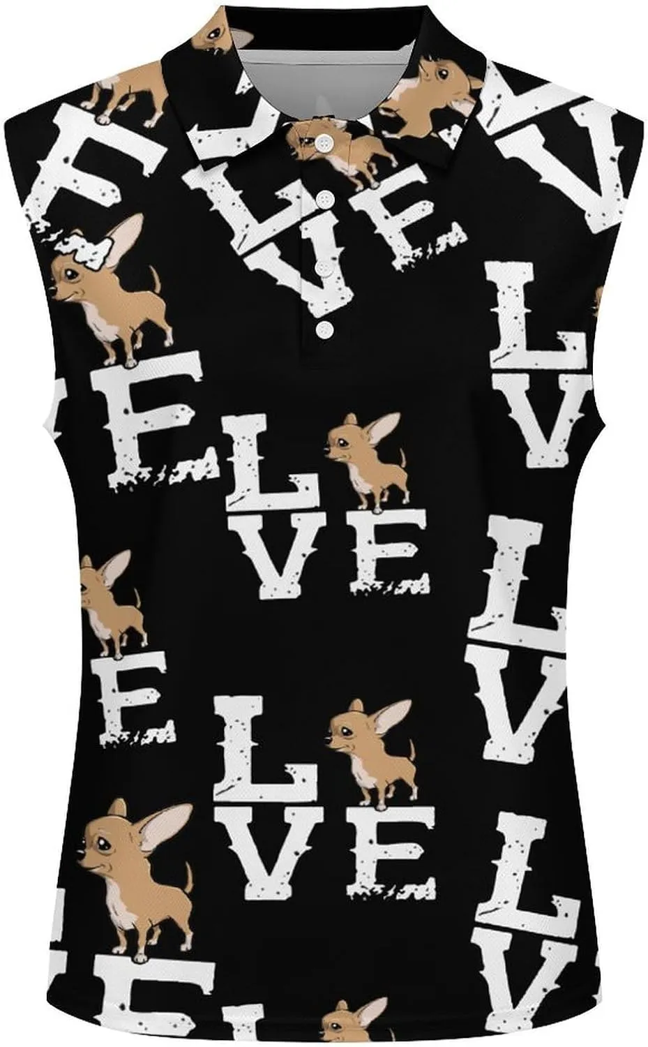 Love Chihuahua Women's Sleeveless Golf Polo Shirts Athletic Tank Tops