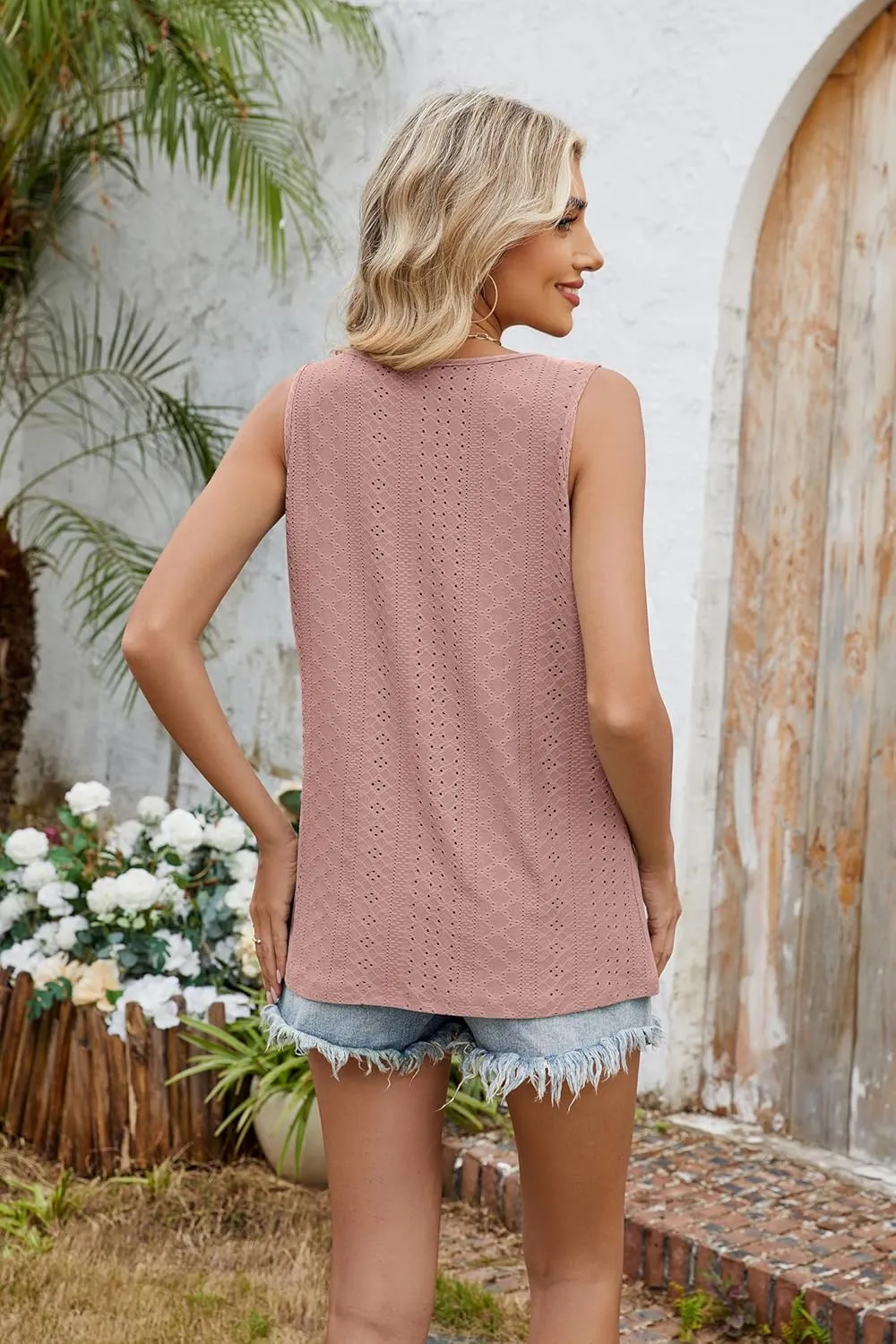luwita Summer Tank Tops for Women 2025 Loose Fit Casual Sleeveless Keyhole Neck Tanks Trendy Eyelet Flowy Clothes