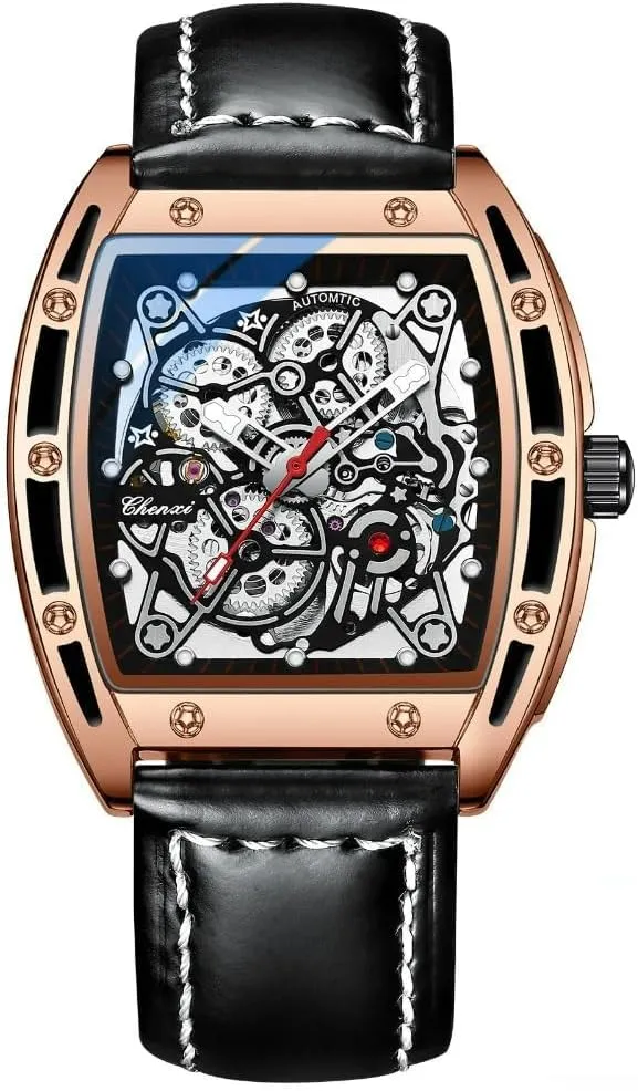 Luxury Square Dial Waterproof Leather Men Automatic Classic Business Watch Hollowed Mechanical Automatic Watch Male Stainless Steel Wristwatch