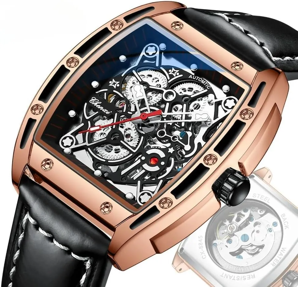 Luxury Square Dial Waterproof Leather Men Automatic Classic Business Watch Hollowed Mechanical Automatic Watch Male Stainless Steel Wristwatch