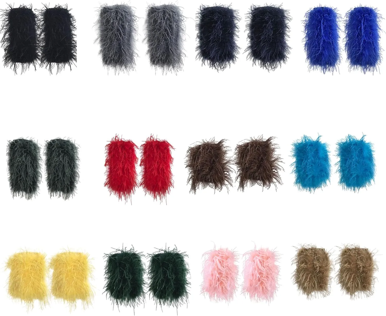 LVCOMEFF Women Natural Ostrich Feather Arm Sleeve Wrist Cuffs Warmer for Party Wedding Bride Concert Furry Luxurious Elegant