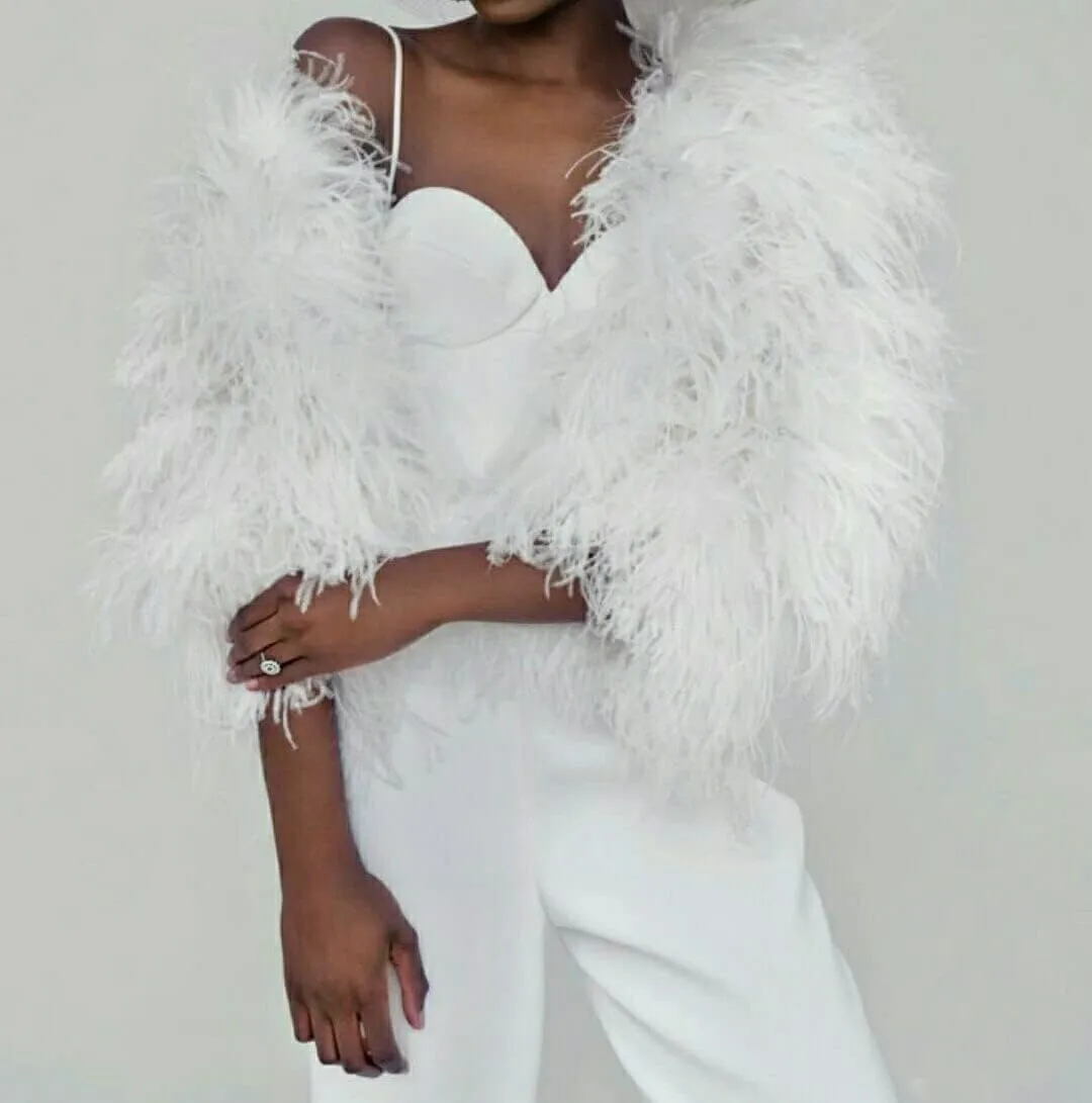 LVCOMEFF Women Natural Ostrich Feather Arm Sleeve Wrist Cuffs Warmer for Party Wedding Bride Concert Furry Luxurious Elegant