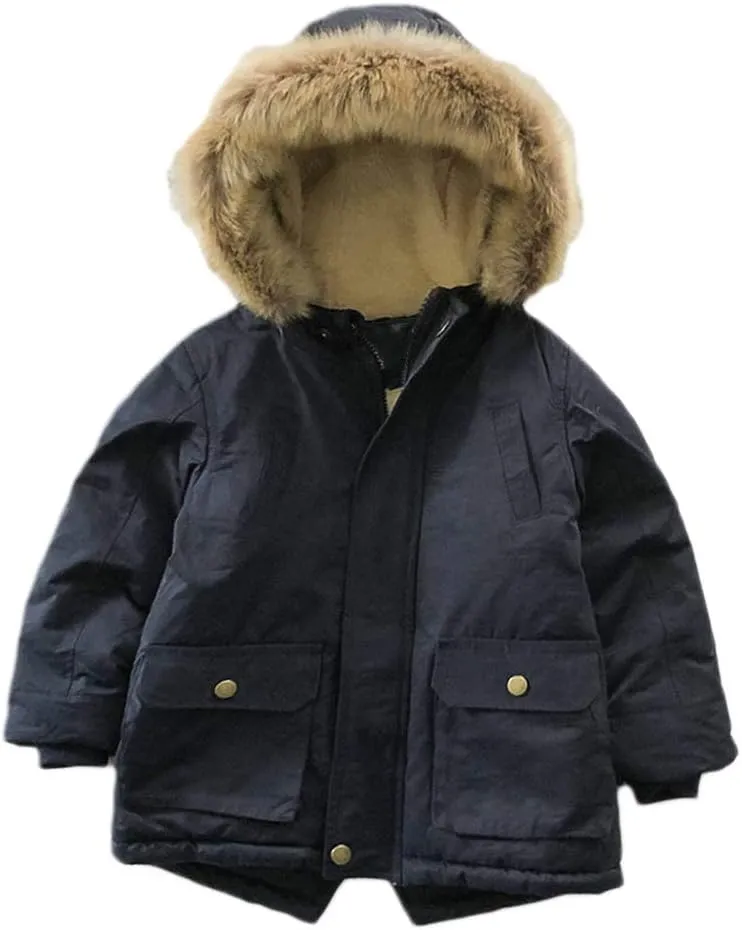 Mallimoda Boy's Thick Cotton-Padded Parka Jacket Hooded Fleece Coat Winter