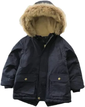 Mallimoda Boy's Thick Cotton-Padded Parka Jacket Hooded Fleece Coat Winter