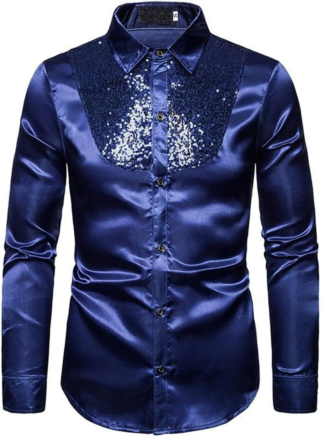 Mardi Gras Shirt for Men Fashion Long Sleeve Button Down Sequin T-Shirt Regular Fit Lapel Neck Nightclub Performance Clothing