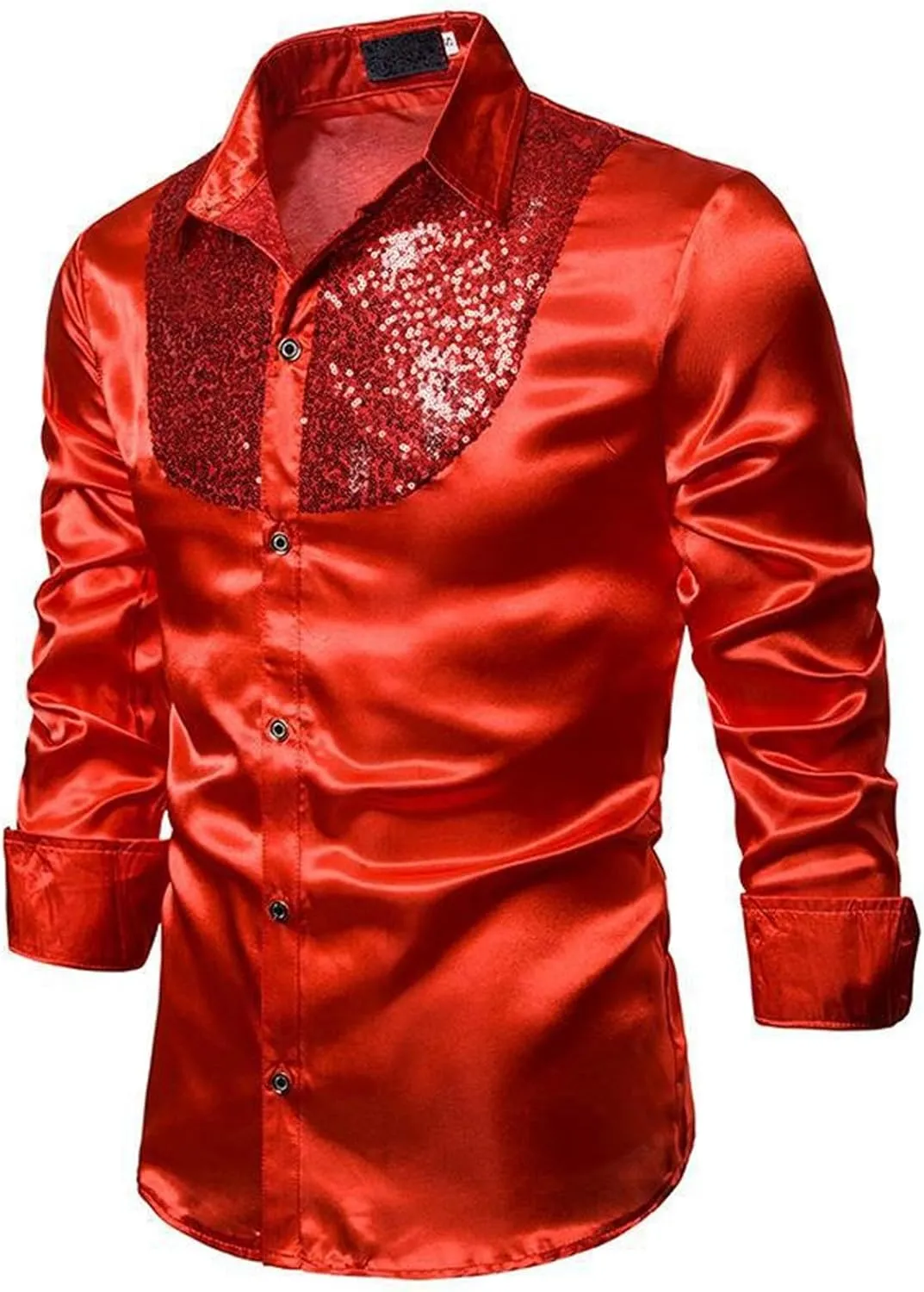 Mardi Gras Shirt for Men Fashion Long Sleeve Button Down Sequin T-Shirt Regular Fit Lapel Neck Nightclub Performance Clothing