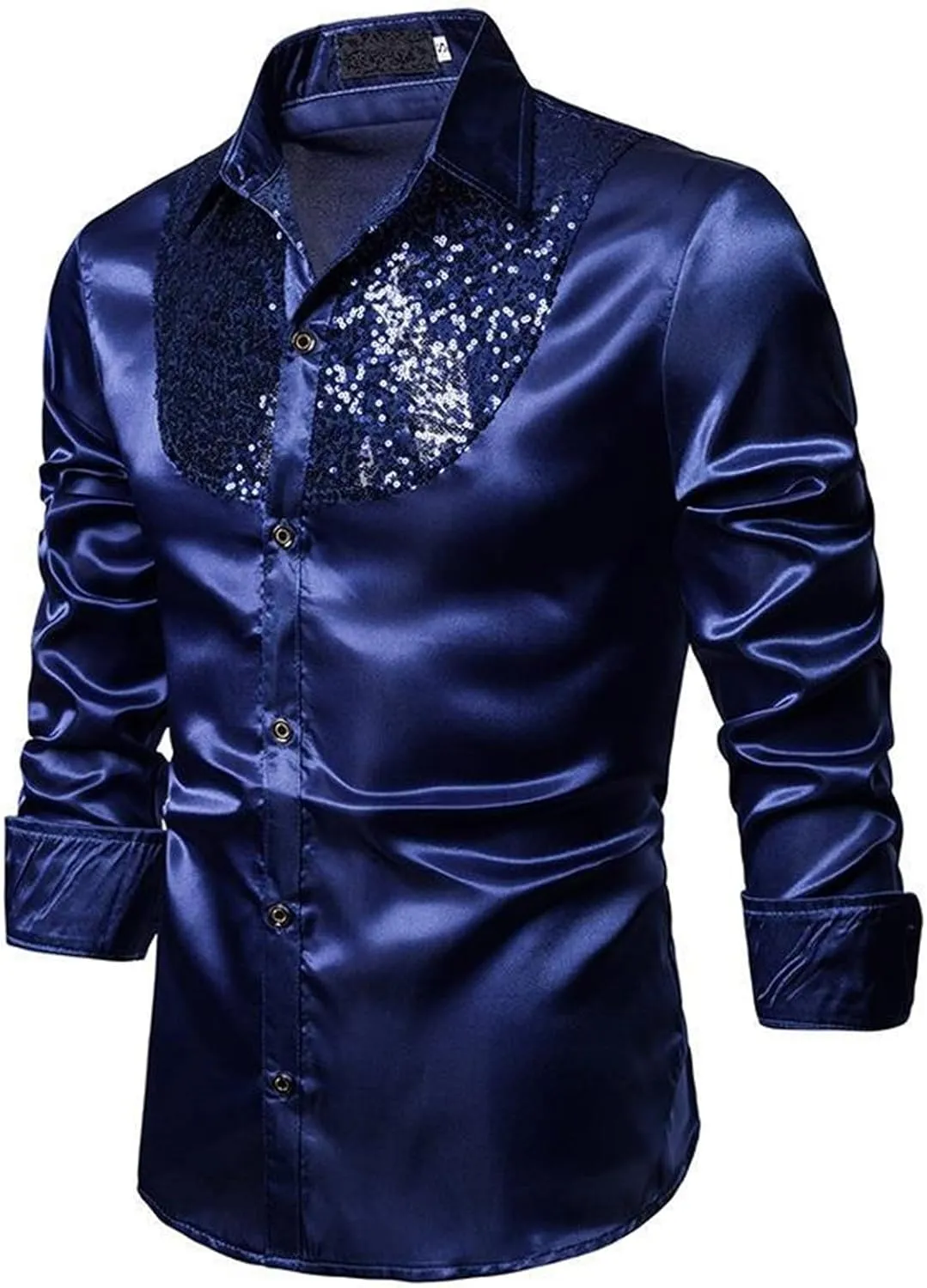 Mardi Gras Shirt for Men Fashion Long Sleeve Button Down Sequin T-Shirt Regular Fit Lapel Neck Nightclub Performance Clothing
