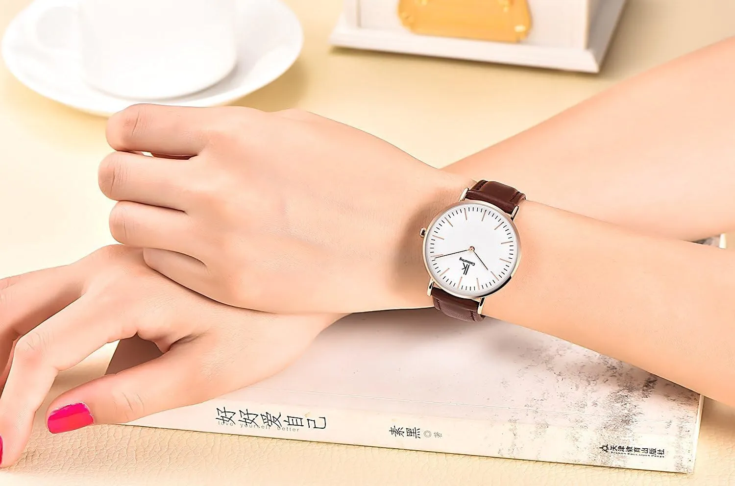 MASTOP Fashion Simple Style Ladies Minimalist Wristwatch Japan Quartz 7.3mm Ultra Thin Leather Wrist Watch