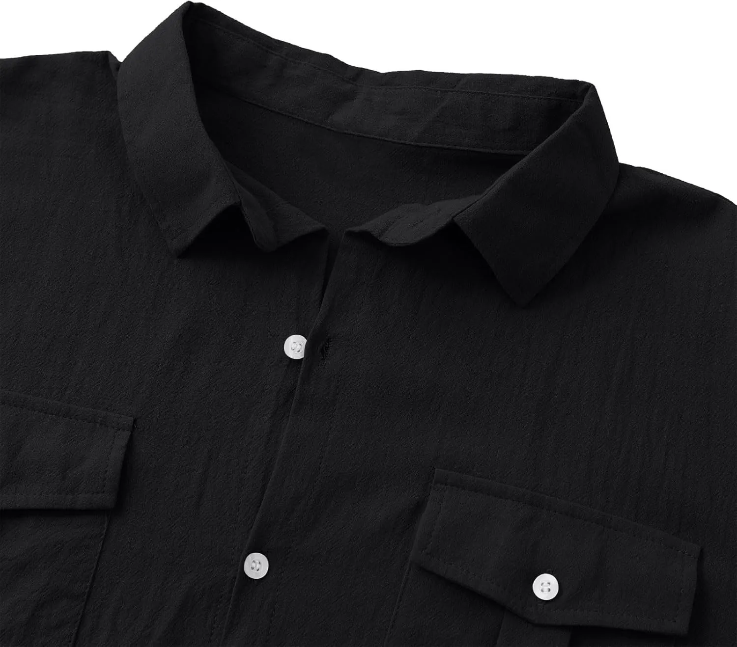 Men Cotton Linen Shirts Long Sleeve Trun-Down Collar Buttons Shirts with Chest Pockets Regular Fit Lightweight Blouse