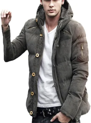 Men Winter Jacket Cotton Padded Windproof Coat Thick Warm Soft Hooded Parkas