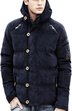 Men Winter Jacket Cotton Padded Windproof Coat Thick Warm Soft Hooded Parkas