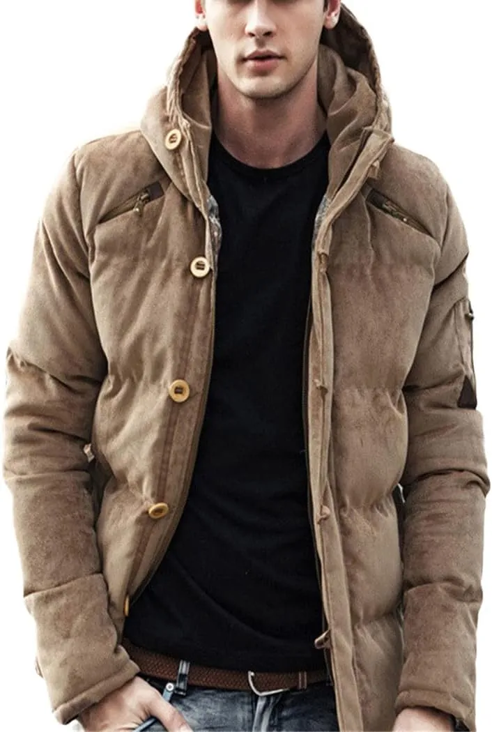 Men Winter Jacket Cotton Padded Windproof Coat Thick Warm Soft Hooded Parkas
