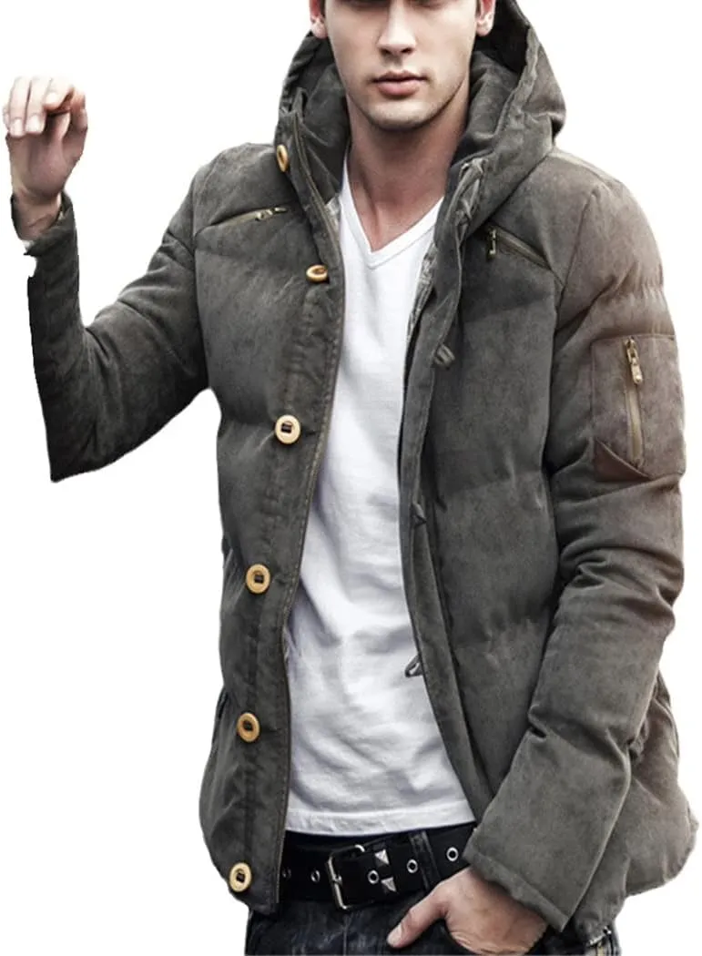 Men Winter Jacket Cotton Padded Windproof Coat Thick Warm Soft Hooded Parkas