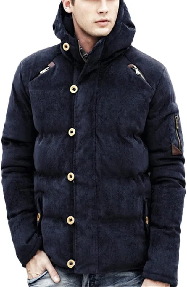 Men Winter Jacket Cotton Padded Windproof Coat Thick Warm Soft Hooded Parkas