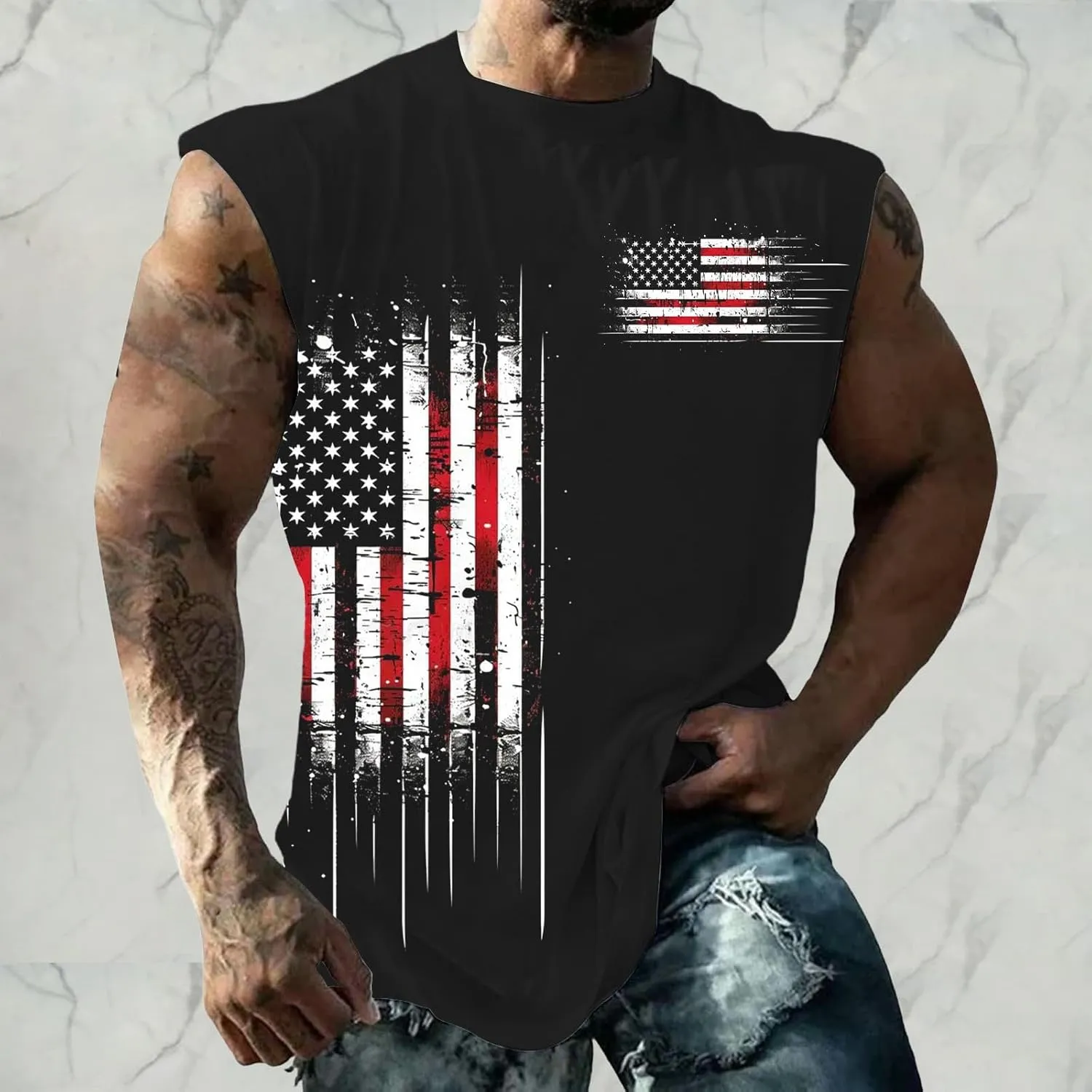 Mens American Flag Graphic Tank Tops Patriotic Muscle Bodybuilding Sleeveless Shirts Casual Indepedence Day Tees