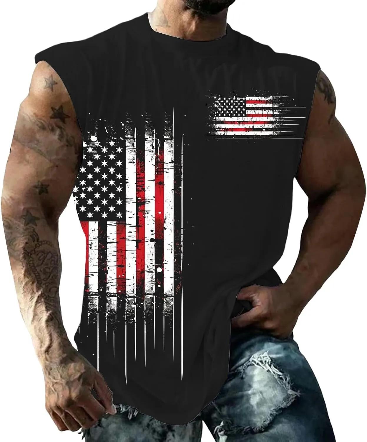 Mens American Flag Graphic Tank Tops Patriotic Muscle Bodybuilding Sleeveless Shirts Casual Indepedence Day Tees