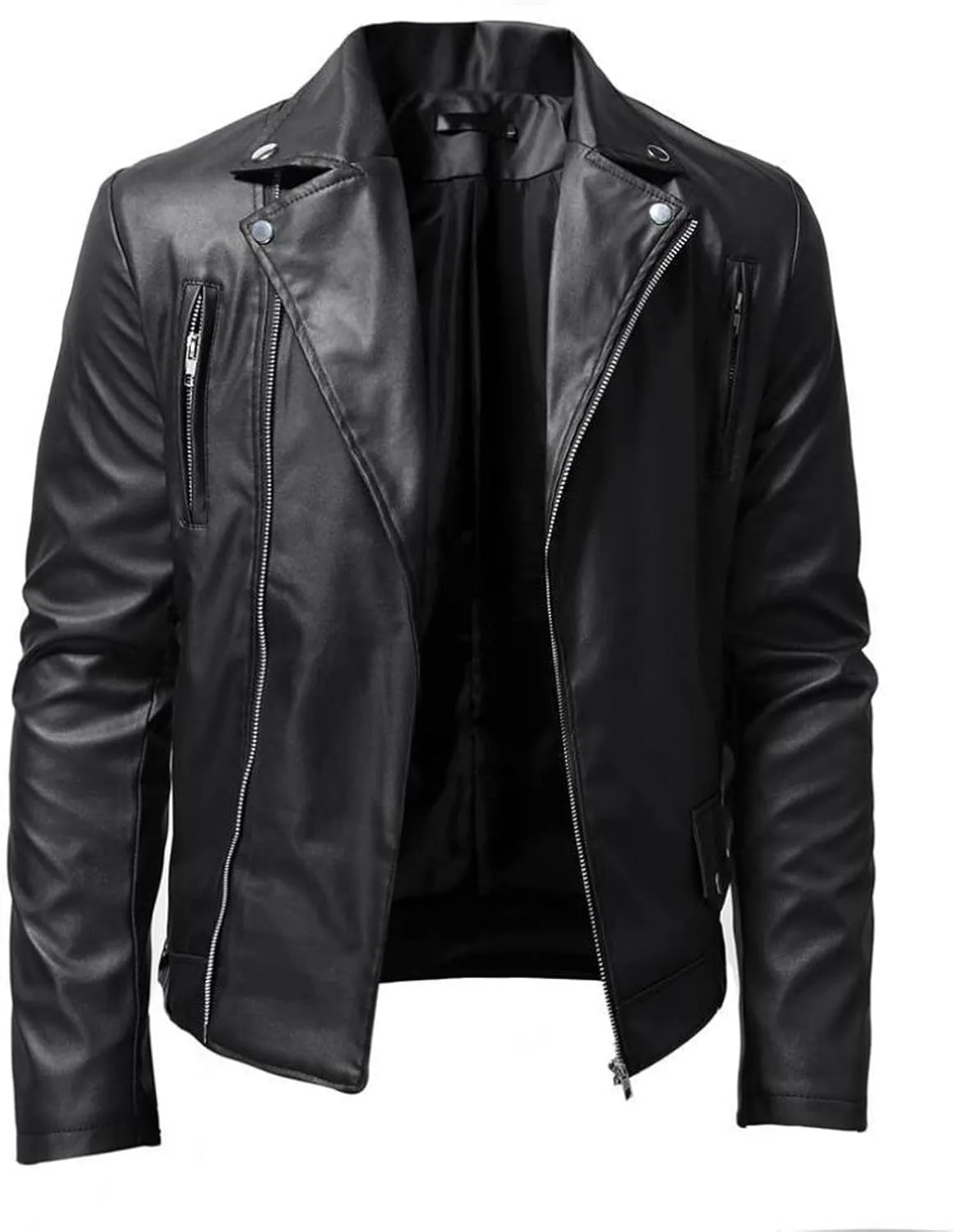 Men's Casual Lapel Faux Leather Jackets Zip-Up Motorcycle Bomber Jacket Plus Size Cardigan Coats Slim Outwear