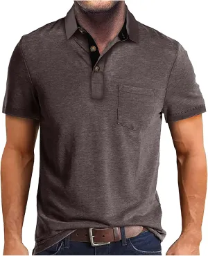 Men's Casual Polo Shirts Classic Cotton Short/Long Sleeve Button Tshirts Regular Fit Vintage Solid Basic Golf Shirts