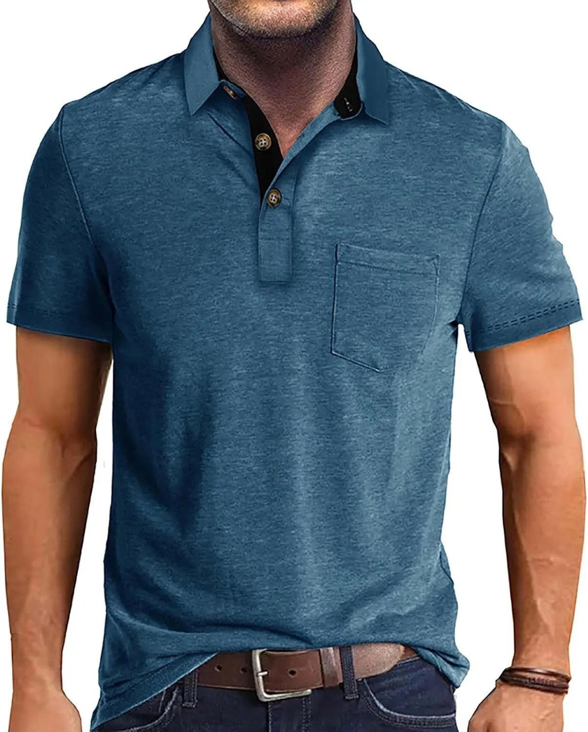 Men's Casual Polo Shirts Classic Cotton Short/Long Sleeve Button Tshirts Regular Fit Vintage Solid Basic Golf Shirts