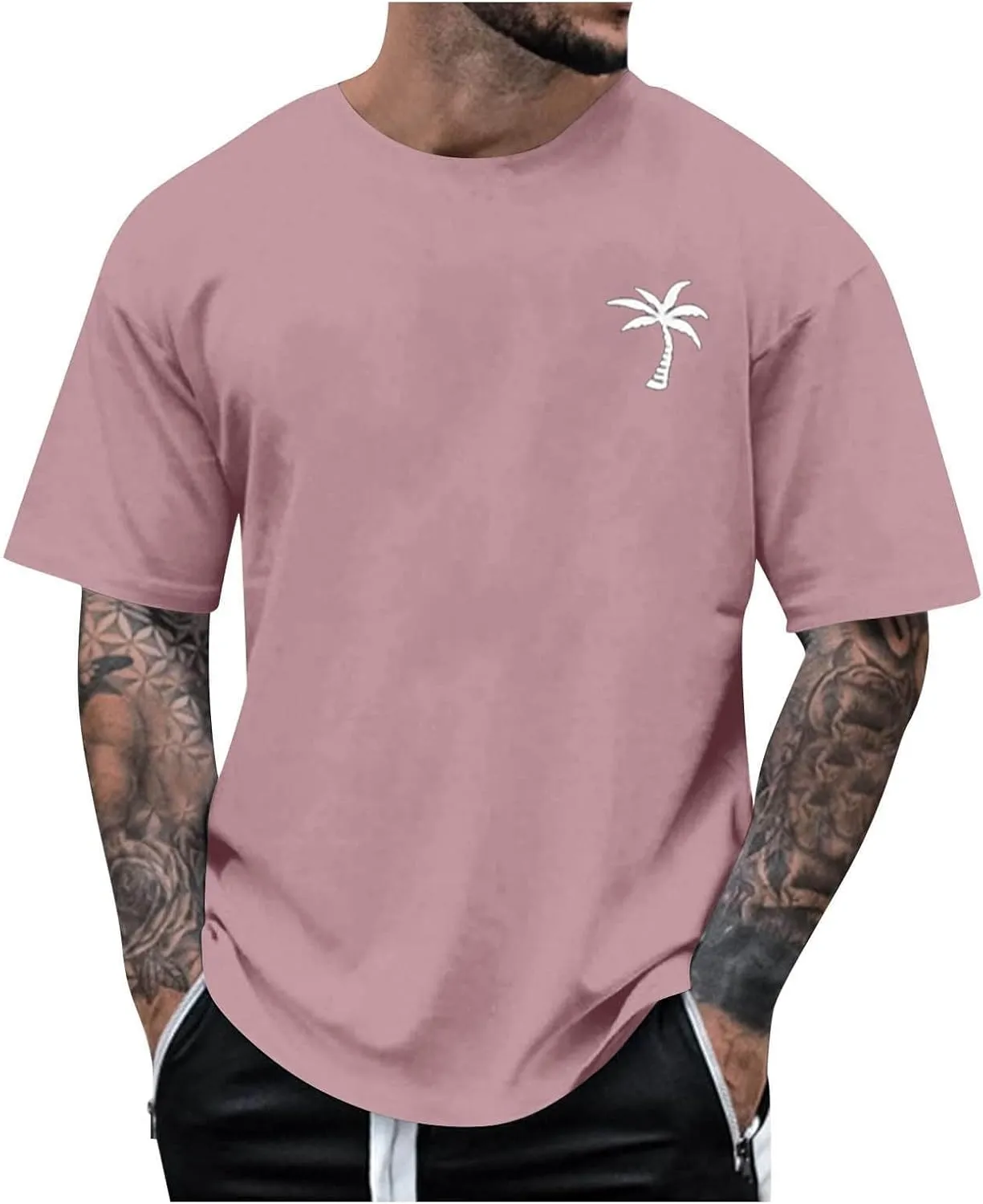 Mens Casual Shirts Graphic Round Neck Short Sleeve Loose Summer Fashion T-Shirt