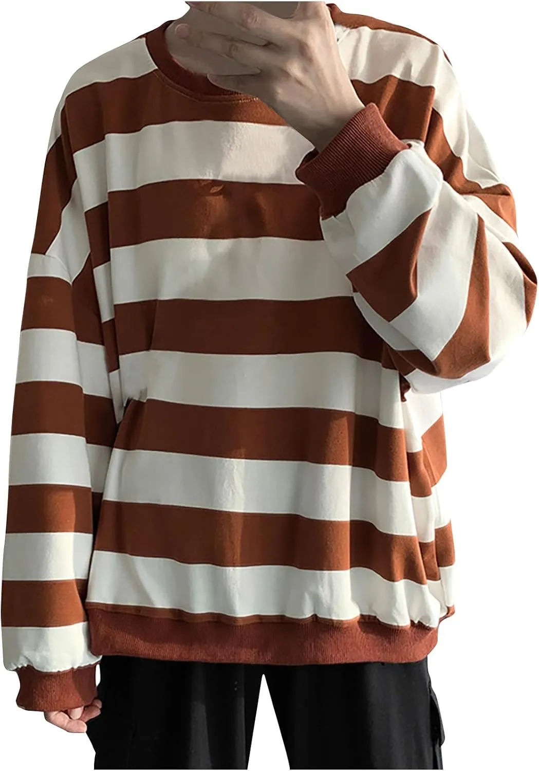 Men's Color Block Stripe Shirt Long Sleeve Fashion Casual Round Neck Tee Lightweight Basic T-Shirt Daily Work Blouses