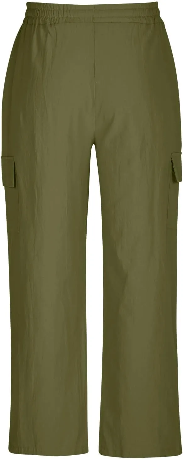 Men's Cotton Linen Pants Drawstring Elastic Waist Multi-Pockets Cargo Trouser Loose Comfy Wide Leg Sweatpant