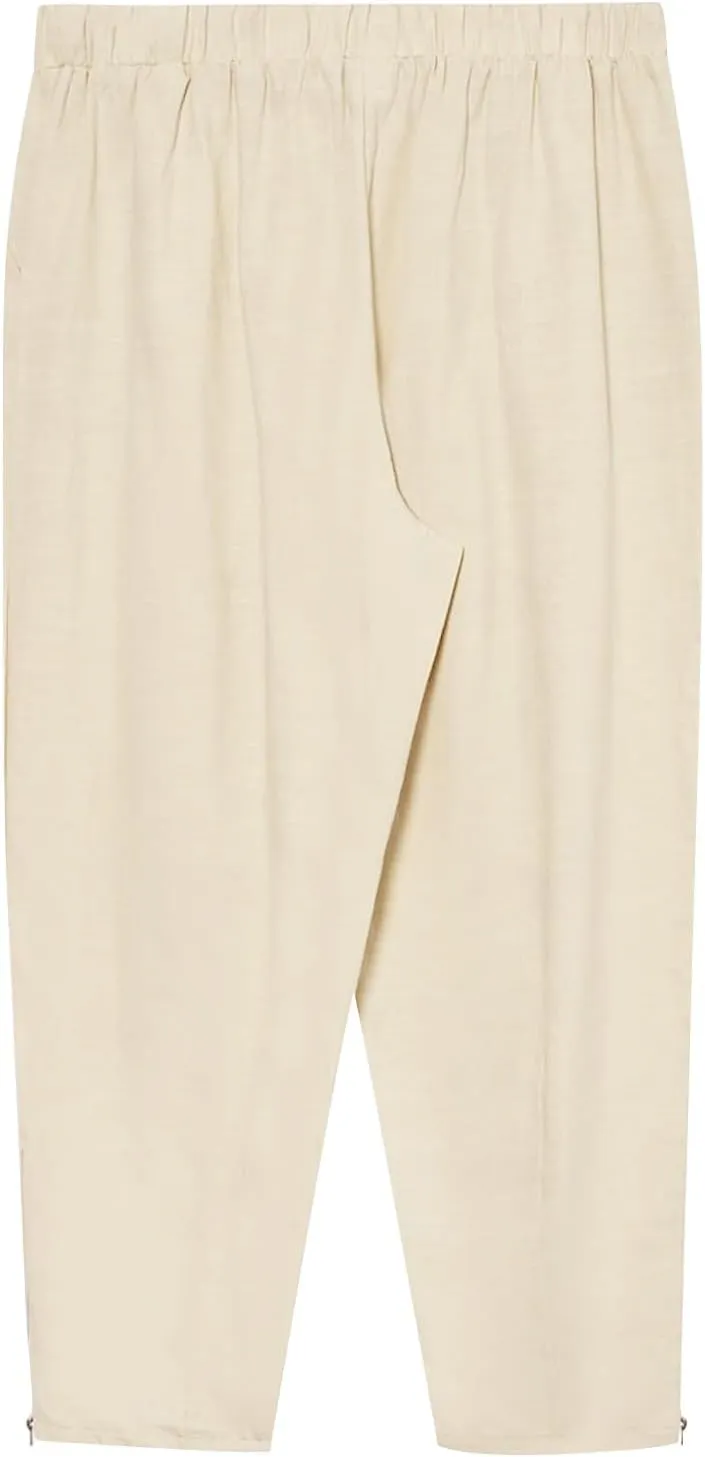 Men's Cotton Linen Pants Solid Color Harem Casual Capri Pant Lightweight Loose Beach Summer Trousers