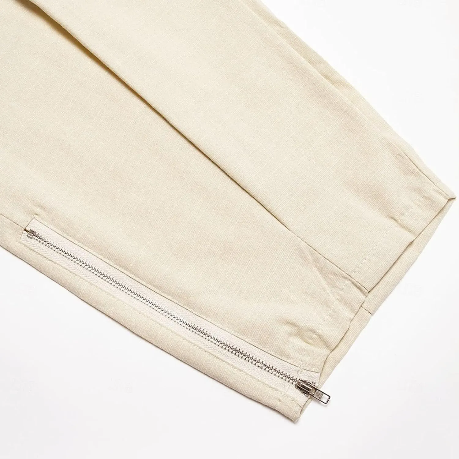 Men's Cotton Linen Pants Solid Color Harem Casual Capri Pant Lightweight Loose Beach Summer Trousers