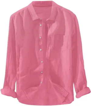 Mens Cotton Linen Shirts Short Sleeve Button Up Casual Lightweight Solid Shirt Stylish Cuban Guayabera Beach Tops