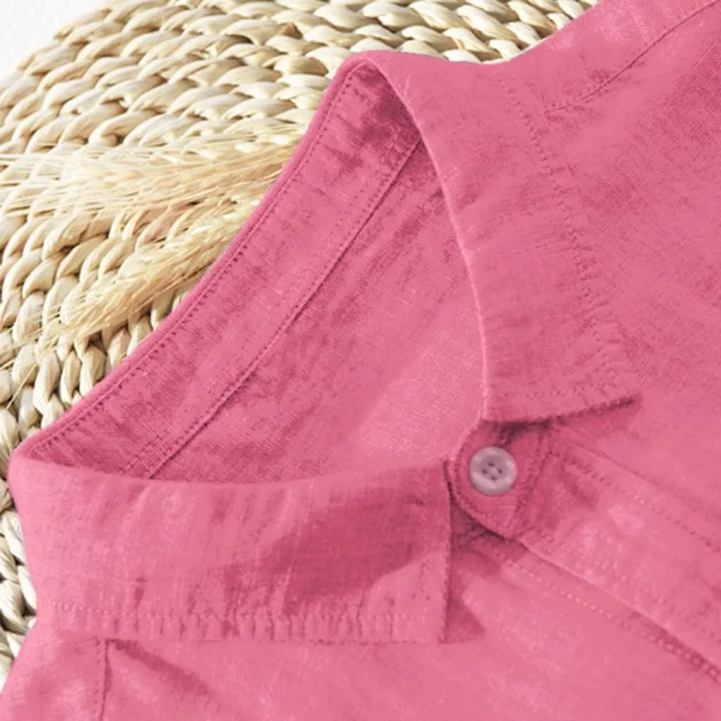 Mens Cotton Linen Shirts Short Sleeve Button Up Casual Lightweight Solid Shirt Stylish Cuban Guayabera Beach Tops