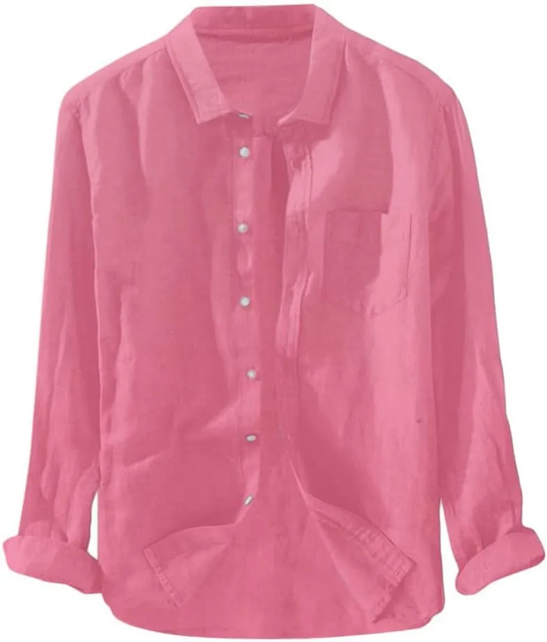 Mens Cotton Linen Shirts Short Sleeve Button Up Casual Lightweight Solid Shirt Stylish Cuban Guayabera Beach Tops