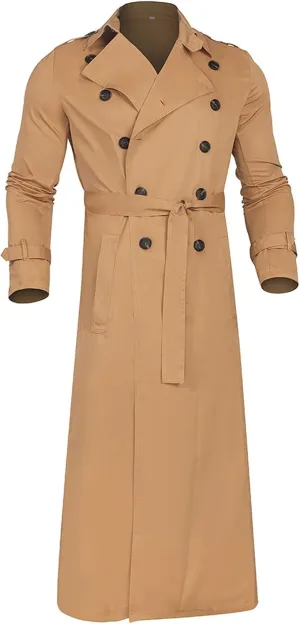 Men's Fall Trench Coat Fashion Easy Notch Lapel Business Casual Jacket Solid Color Long Pea Coat Windbreaker Overcoat