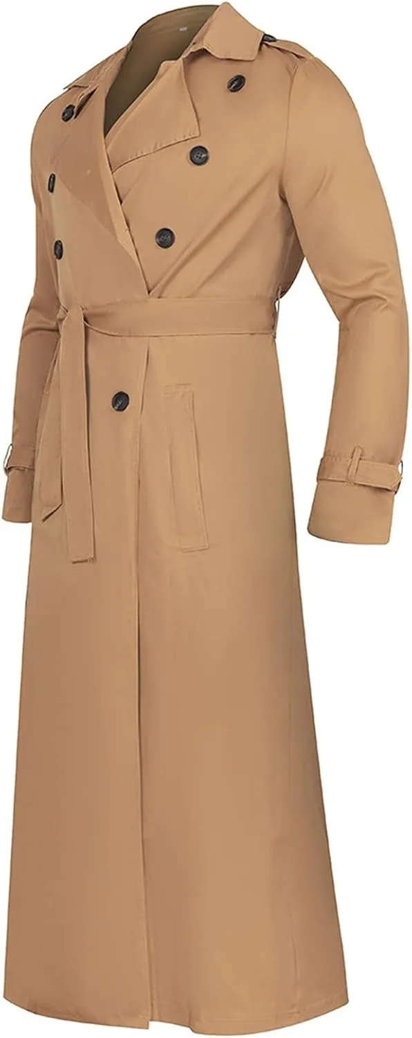 Men's Fall Trench Coat Fashion Easy Notch Lapel Business Casual Jacket Solid Color Long Pea Coat Windbreaker Overcoat