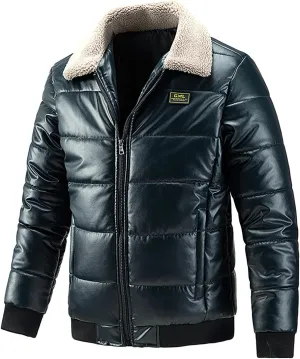 Mens Faux Fur Leather Jacket Autumn Winter Windproof Waterproof Warm Coat With Wool Collar Vintage Bomber Jackets