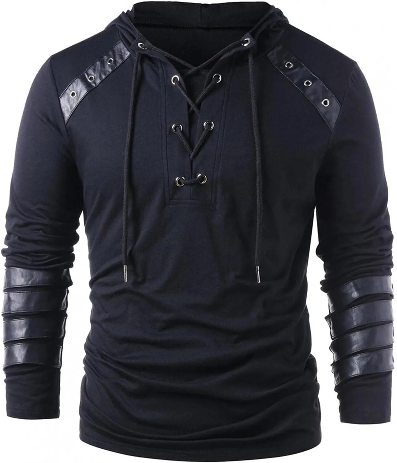Mens Hoodies,Men's Gothic Steampunk Shirts Sweatshirt Lace Up Long Sleeve Hooded Blouse Pullover Jumper Sweatshirts